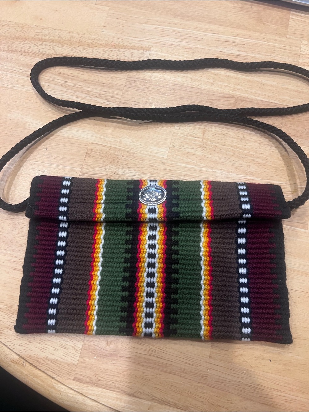 Handwoven Striped Crossbody Purse - Green, Brown & Burgundy